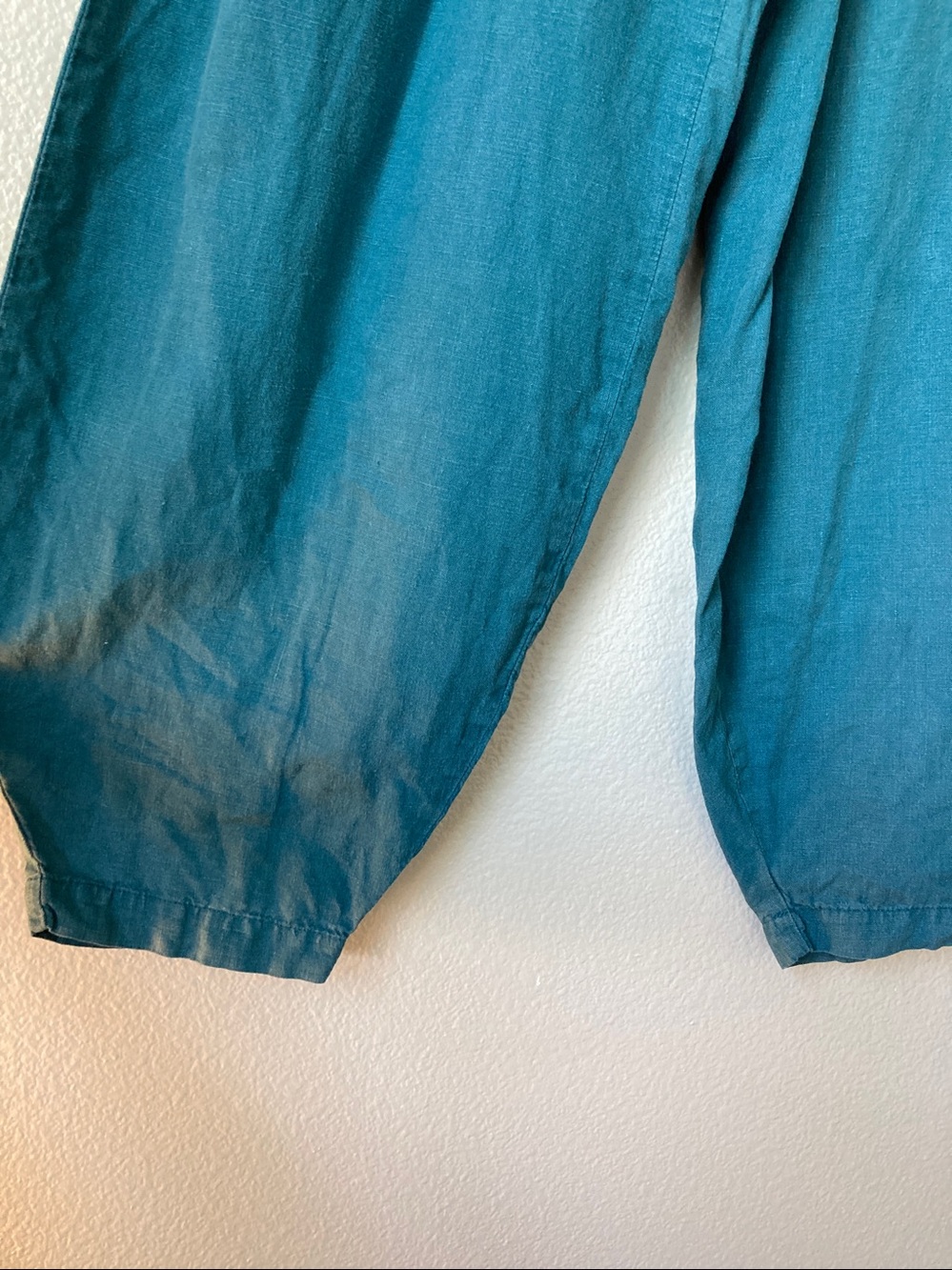 Len.OK 100% Organic Linen Lantern Hem Wide Leg Loose Fit Teal Pant Balloon sz S - Picture 3 of 5